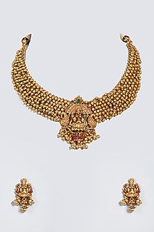 Gold Finish Lakshmi Pendant Necklace Set