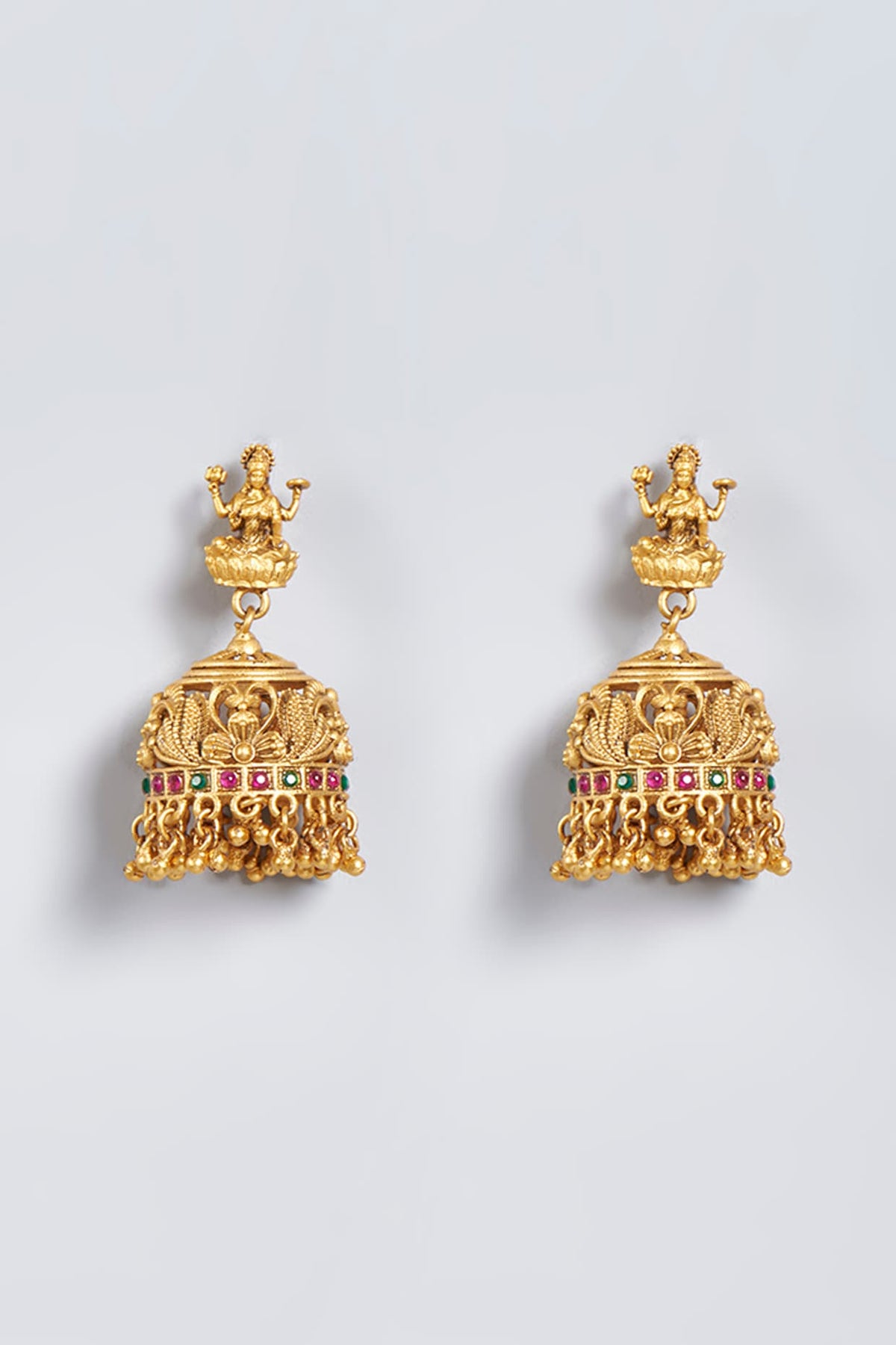 Dull Gold Finish Lakshmi Pendant Necklace Set