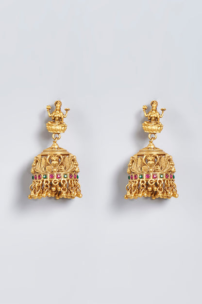 Dull Gold Finish Lakshmi Pendant Necklace Set