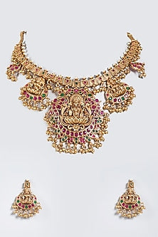 Antique Gold Finish Lakshmi Pendant Necklace Set