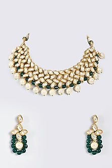 Gold Finish Pearl Choker Necklace Set