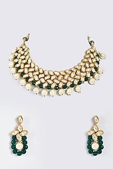 Gold Finish Pearl Choker Necklace Set