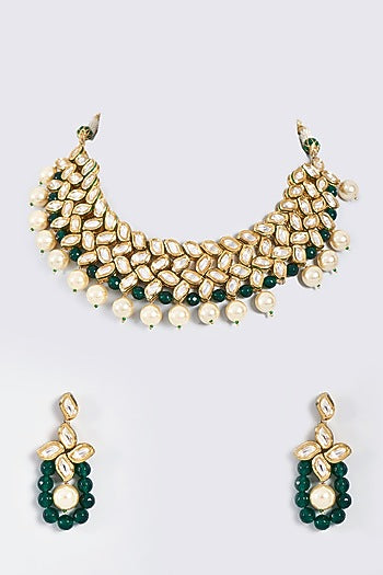 Gold Finish Pearl Choker Necklace Set
