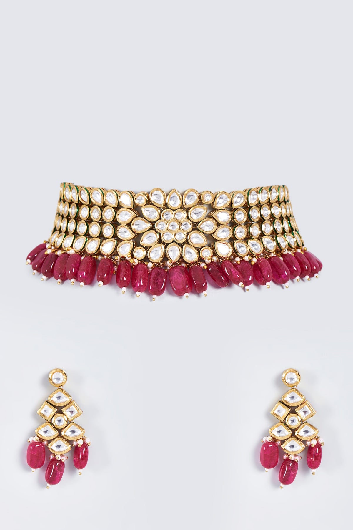 Gold Finish Ruby Choker Necklace Set