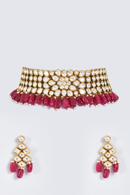 Gold Finish Ruby Choker Necklace Set