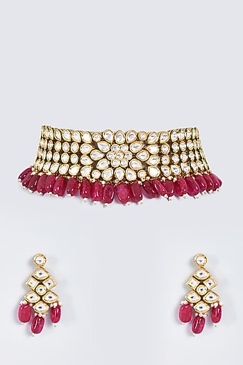 Gold Finish Ruby Choker Necklace Set