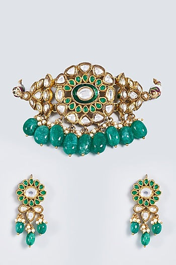 Antique Gold Finish Meenakari Necklace Set