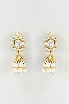 Gold Plated Kundan Polki & Pearl Dangler Earrings