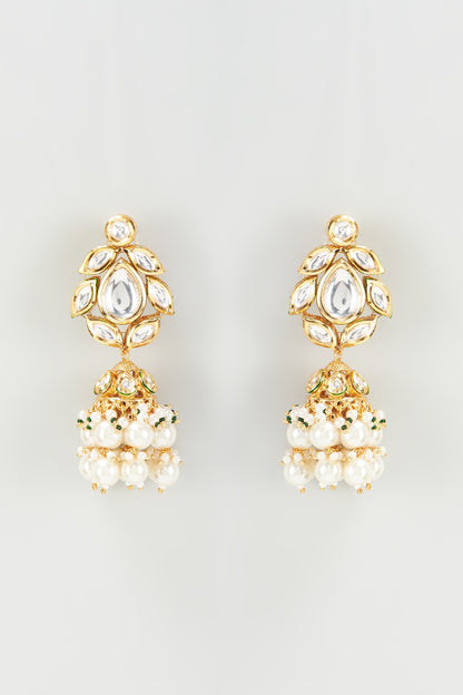 Gold Plated Kundan Polki & Pearl Dangler Earrings