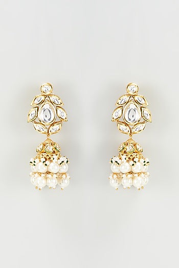 Gold Plated Kundan Polki & Pearl Dangler Earrings