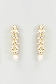 Gold Plated Kundan Polki & Pearl Dangler Earrings