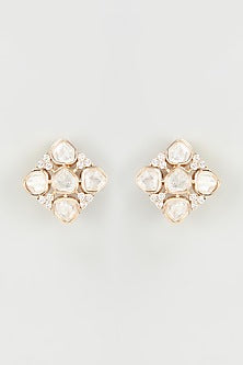 Gold Plated Kundan Polki Stud Earrings
