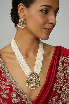 Two Tone Finish Pearl Ganesha Long Necklace