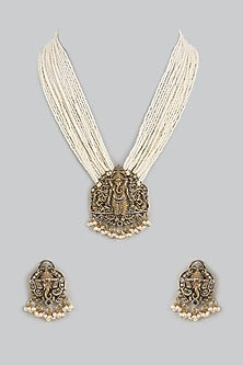 Two Tone Finish Pearl Ganesha Long Necklace