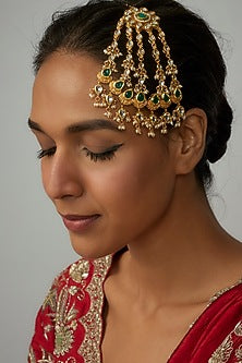 Gold Plated Kundan Polki & Green Stone Pasa