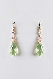 Gold Plated Green Cubic Zirconia Dangler Earrings