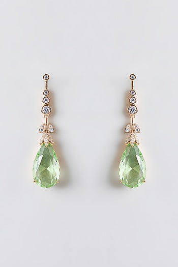 Gold Plated Green Cubic Zirconia Dangler Earrings