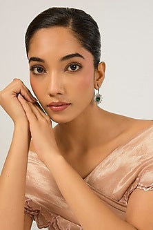 White Finish Green Cubic Zirconia Dangler Earrings