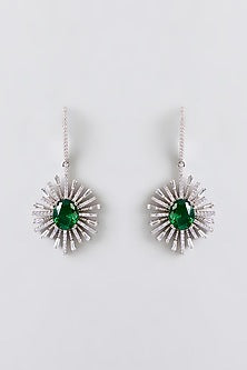 White Finish Green Cubic Zirconia Dangler Earrings