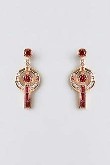 Gold Plated Red Cubic Zirconia Dangler Earrings
