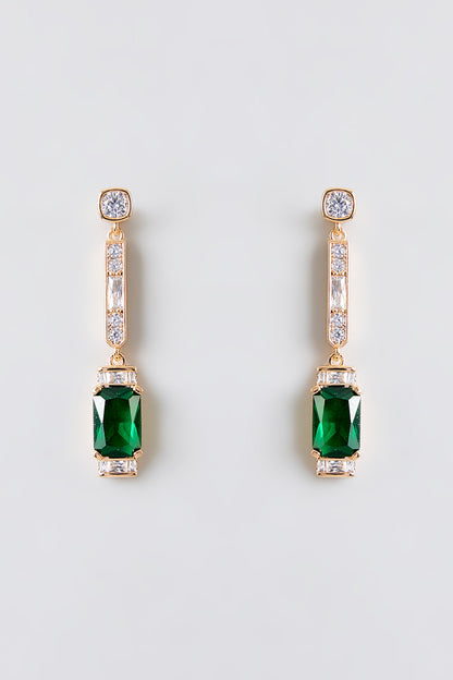 Gold Plated Green Cubic Zirconia Dangler Earrings