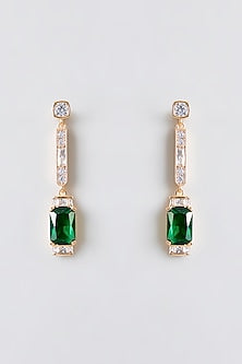 Gold Plated Green Cubic Zirconia Dangler Earrings