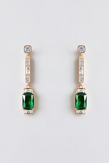 Gold Plated Green Cubic Zirconia Dangler Earrings