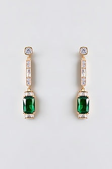 Gold Plated Green Cubic Zirconia Dangler Earrings