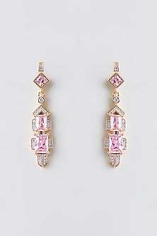 Gold Plated Pink Cubic Zirconia Dangler Earrings