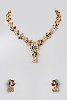 Two-Tone Finish Kundan Polki & Multi-Colored Stone Necklace Set