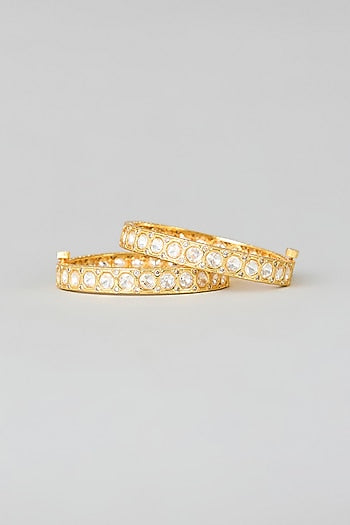 Gold Plated Kundan Polki & Crystal Embellished Kadas (Set Of 2)