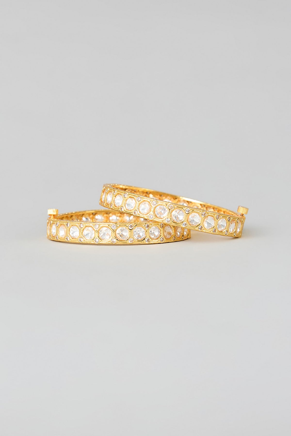 Gold Plated Kundan Polki & Crystal Embellished Kadas (Set Of 2)