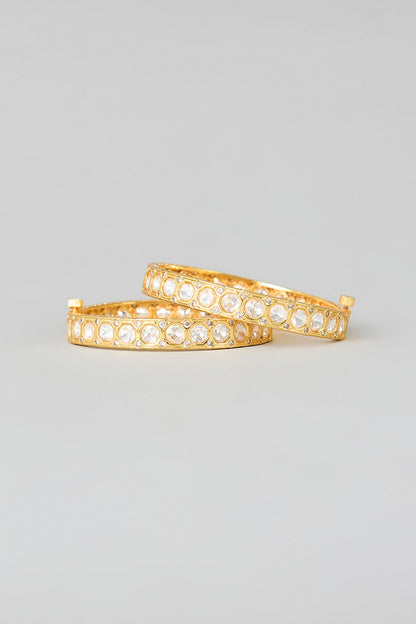 Gold Plated Kundan Polki & Crystal Embellished Kadas (Set Of 2)