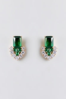 Silver Plated Green Cubic Zirconia Stud Earrings