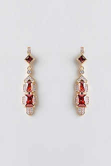 Gold Plated Red Cubic Zirconia Dangler Earrings