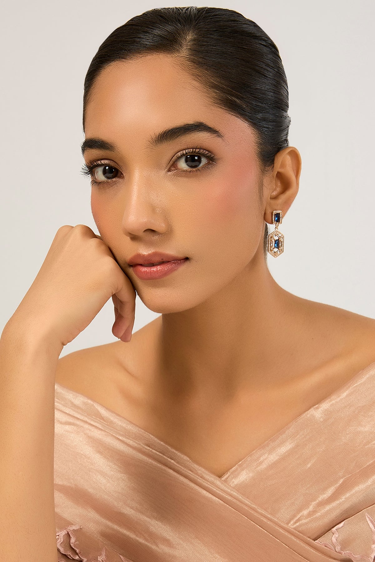 Gold Plated Blue Cubic Zirconia Dangler Earrings