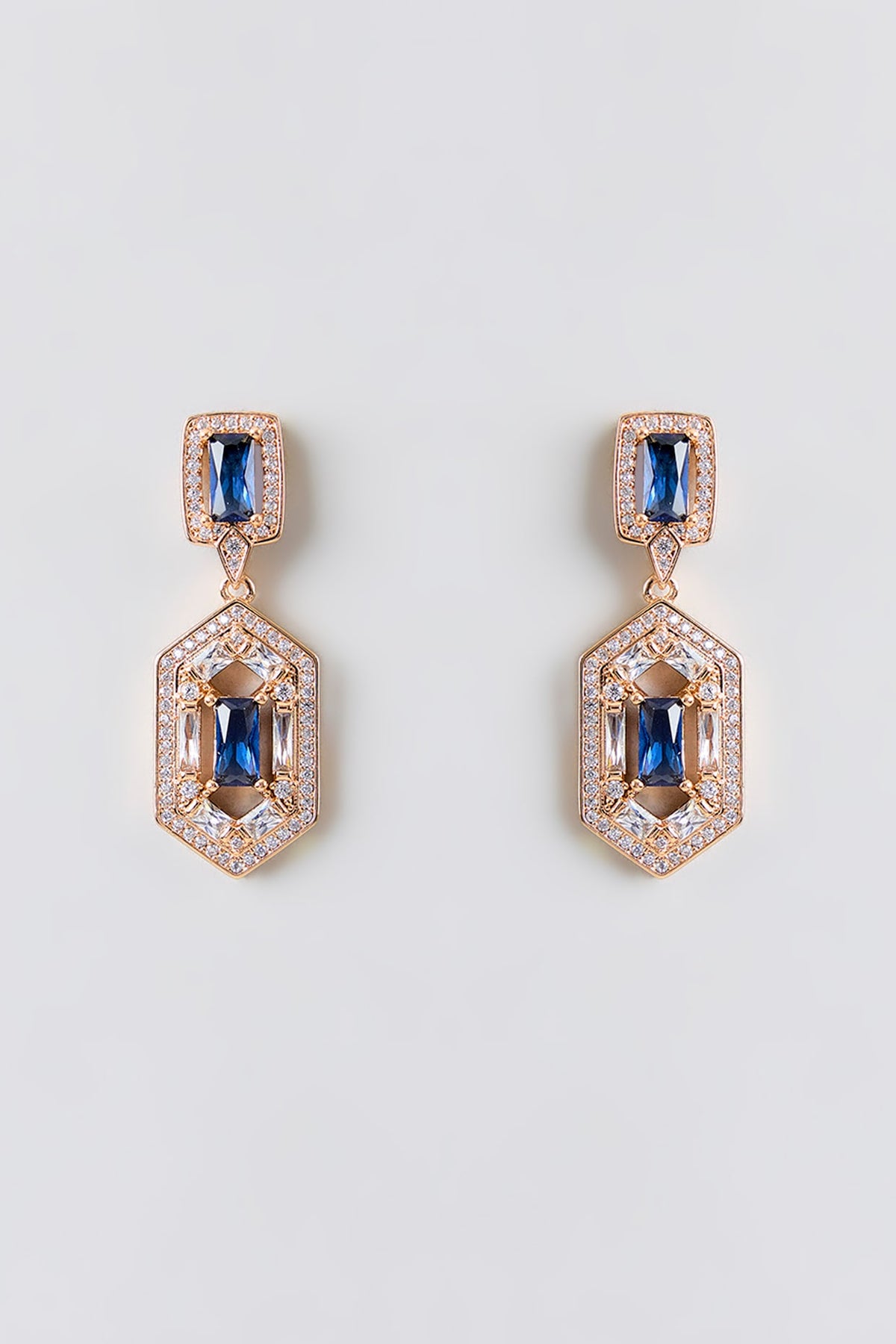 Gold Plated Blue Cubic Zirconia Dangler Earrings