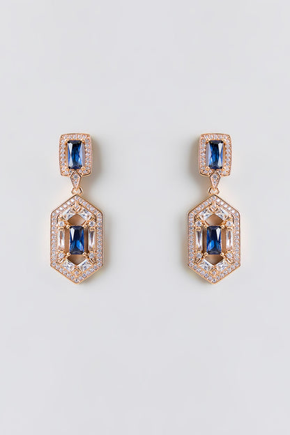 Gold Plated Blue Cubic Zirconia Dangler Earrings