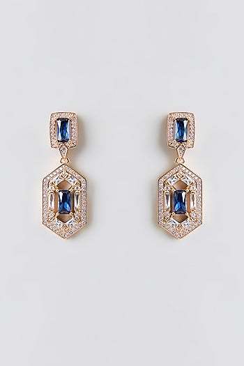 Gold Plated Blue Cubic Zirconia Dangler Earrings