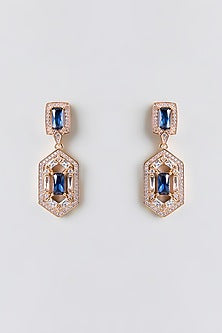 Gold Plated Blue Cubic Zirconia Dangler Earrings
