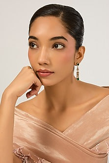 Gold Plated Green Cubic Zirconia Dangler Earrings