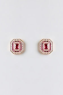 Gold Plated Red Cubic Zirconia Stud Earrings