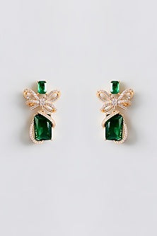 Gold Plated Green Cubic Zirconia Dangler Earrings