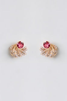 Gold Plated Red Cubic Zirconia Stud Earrings
