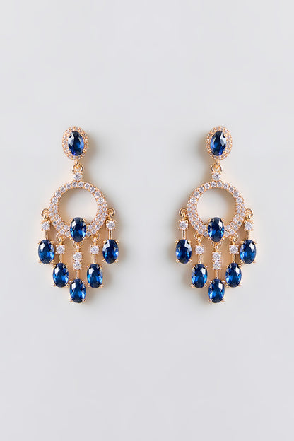 Gold Plated Blue Cubic Zirconia Dangler Earrings