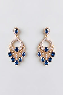 Gold Plated Blue Cubic Zirconia Dangler Earrings