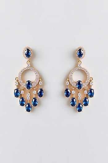 Gold Plated Blue Cubic Zirconia Dangler Earrings