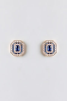 Gold Plated Blue Cubic Zirconia Stud Earrings