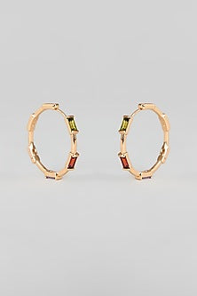 Gold Plated Multi-Colored Cubic Zirconia Hoop Earrings