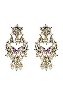 Gold Plated Kundan Polki & Pearl Dangler Earrings